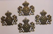 4 Metall Applikationen französische Lilie Fleur de Lis Wappen m. Löwe Deko Möbel