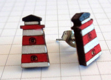 Leuchtturm Ohrstecker Holz und Edelstahl neu Handarbeit