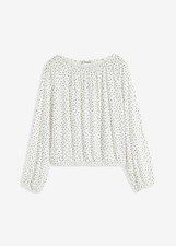 Shirt in Ballon-Optik Gr. 48/50 Weiß Gepunktet Damen Langarmshirt Bluse Neu