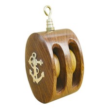 Doppel-Blockrolle Seilrolle aus Holz/Messing 4,5 x 9,5 cm Sea-Club