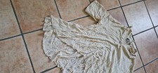 Damen Boho Festival Hippie Tunika Bluse mit Lochmuster creme beige Gr.  S , M, L