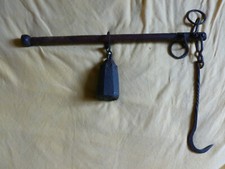 sehr selten Antike  Balkenwaage Laufgewichtswaage Eisen gewicht Holzstab-SCHMIED
