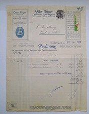 Otto Rüger Schokoladenfabrik Dresden Sachsen Brief,Rechnung 1919 Schokolade, Kak