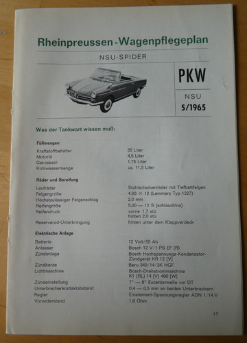 Nsu spider schmierplan - nsu,