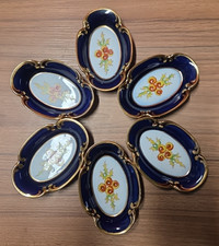 6 Porzellan Schalen Atelierkunst SMM handbemalt kobaltblau Goldrand #PK019