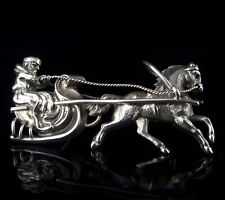 19. Jh antike min 800 Silber Brosche Einspänner Schlitten Pferd Handarbeit ~1900