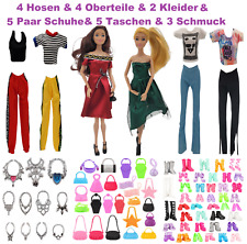 Kleidung Schuhe Zubehör Konvolut Set für Barbie Puppe Kleid Tasche Schmuck Hose