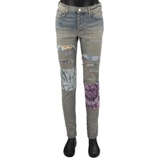 AMIRI Tie Dye Art Patch Distressed Skinny Jeans Hose Indigo Blau 33 M