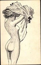 Künstler Ak Frauenakt, Busen, Po, Anziehen - 10318329