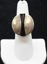 Hübscher großer schwarzer Ring Sterlingsilber Kreis Design Größe 6,25 #FMZ921