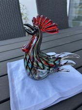 Glasskulptur Glas Hahn  im Murano-Stil Tier Kunst Figur Bunter Hahn