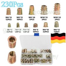 230 Stück Einschraubmutter, Gewindeeinsatz Holz Einschraubmutter M4 M5 M6 M8 M10