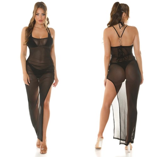 Sexy schwarzes netz - schwarzes, maxikleid