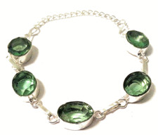 GRÜNER AMETHYST  Edelstein ARMBAND Handgefertigt 925 Sterlingsilber 15+7CMVERL