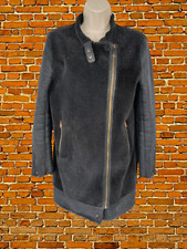 ZARA XS DAMEN SCHWARZ SCHIMMER KUNSTLEDER & KUNSTFELL BIKER TEDDYMANTEL JACKE