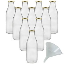 10 Glasflaschen 1 Liter Flaschen Saftflaschen Milchflaschen inkl. Trichter go
