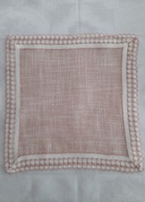Tischdecke Zierdeckchen Leinen rosa/weiß quadratisch Vintage antik antiquarisch