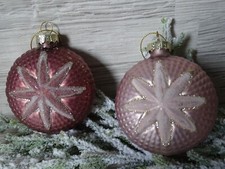 2 edle Glas Christbaumkugeln-rosa matt m. Glitter Stern-Ø 8 cm-Baumschmuck-Kugel