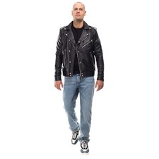 Italienische Handmade Herren Original Slim Fit Leder Bikerjacke Schwarz XXS Bis