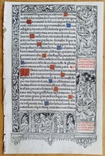 Pergament Stundenbuch Blatt Horae Gold Initialen Kerver Paris 1505 (F)