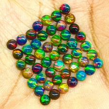 50 Stück Natürlich Äthiopische Schwarz Opal 3.8mm Rund Flashy Lose Cabochon
