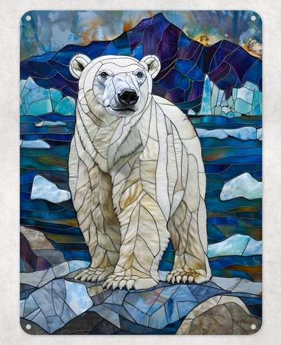 Eisbär buntglas metall poster - buntglas,