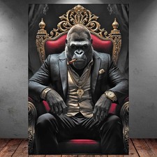 LEINWAND BILD ER XXL ABSTRAKT BOSS GORILLA AFFE ZIGARRE THRON WAND POSTER P1647