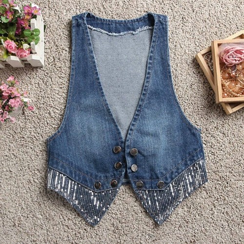 Damen pailletten jeansweste - damen,