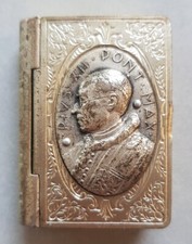 Antik Rosenkranz Etui, Bibelform/Gesangbuch Silberfarb. PIVS XII PONT MAX