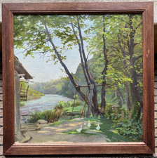 Landschaft mit Enten am Fluss