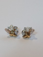 Paar Ohrringe/Stecker Gold 585 Mit Echten Diamanten & Perlen Ca. 1980er VINTAGE 