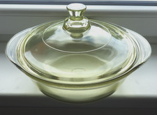 Große Auflaufform mit Deckel Raso Therm 3001 Jenaer Glas gelb Bauhaus Stil