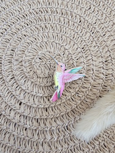 Kolibri brosche rosa - kolibri, rosa-türkis