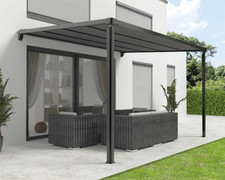 Pergola mit Stoffdach Markise Terrassenüberdachung motorbetrieben LED Anthra291