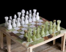 Handgefertigtes M. Grün Onyx Weiß Marmor Schachbrett Set 30 cm - Geschenk Dekor