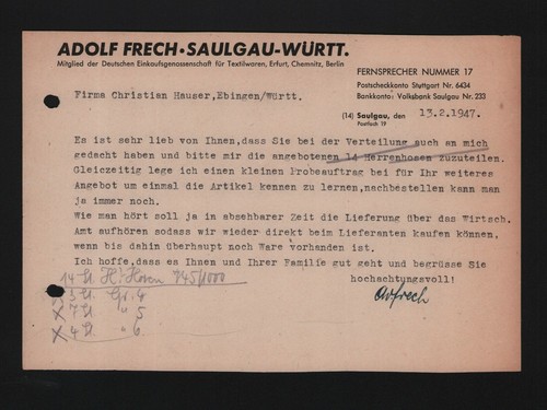 Saulgau brief 1947 adolf - saulgau,,