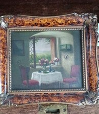 Feines Interieurgemälde – „ um 1900, in originalem Barockrahmen