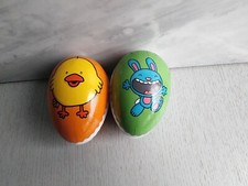 2 Papp-Ostereier zum Füllen lustige Motive Küken Osterhase Grün Orange L 9cm