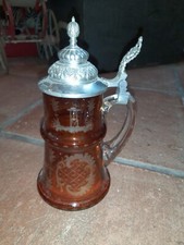 Bierkrug Böhmisch Glas geschliffen orange transparent Zinndeckel 0,4 Liter