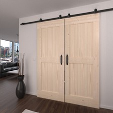 Holzschiebetür Doppelflügel Schiebetür Holz massiv unbehandelt natur u. Beschlag