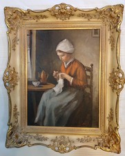 Ölgemälde "stickendes Mädchen" von J. Hessel ( keine Kopie von Evert Pieters!)