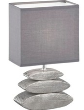 Deko Beistell Tisch Leuchte Lampe LINER Keramik chromfarben Textil grau 17x29 cm