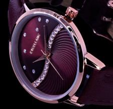 Excellanc Damen Armband Frauen Uhr Bordeaux Rot Rose Gold Farben Strass L40