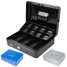 HMF Geldkassette abschließbar Bargeld Kasse mit 8 Münzfächern 4 Geldscheinmulden