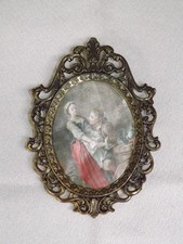 Miniatur Bilderrahmen oval Messing ohne Glas Seidenbild MADE IN ITALY vintage