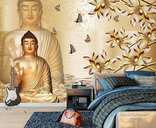 3D Buddha Statue Blume Q9830 Tapete Wandgemälde Fototapete Selbstklebend Kay