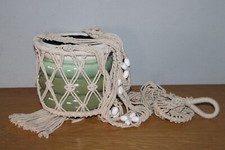 Blumenampel Makramee m. Übertopf Keramik beige-grün gestreift Ø 16cm 14,5cm hoch