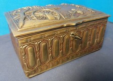 schöne alte schwere massive verzierte Messing Schatulle mit Schloss + Schlüssel