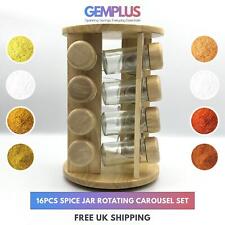 GEM+ | 16-teiliges Premium Gewürzglas-Set aus Holz mit drehbarem Karussellständer - elegant