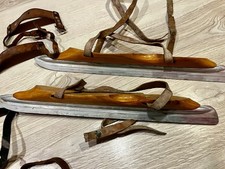 Vintage Schlittschuhe Holz Riemen zum Schnüren